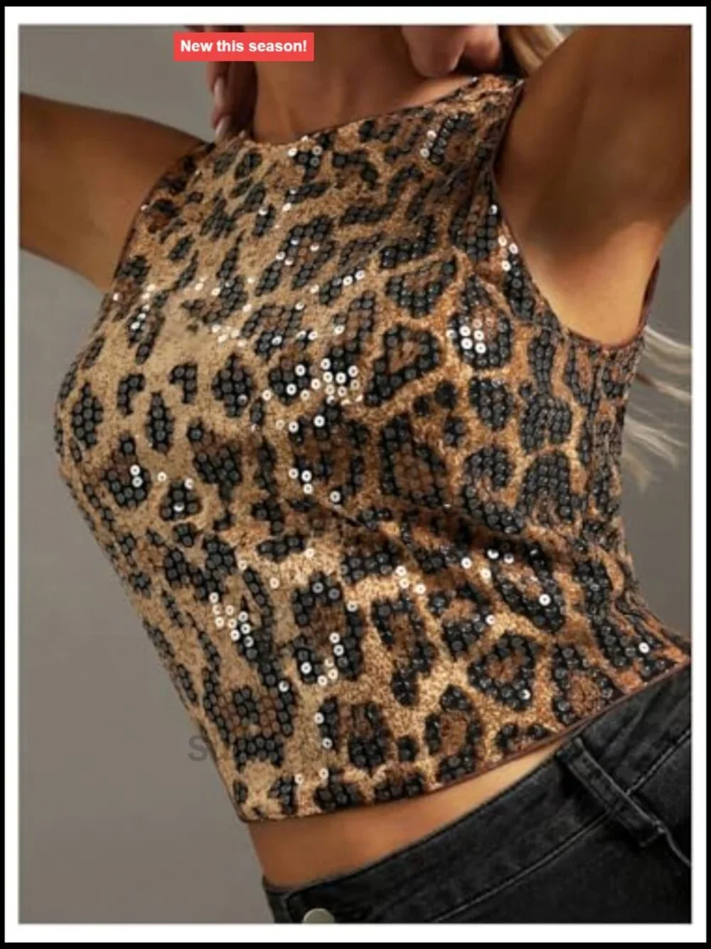Sequin Animal Print Sleeveless Tank Top Party Clubwear Shiny Y2K Camisole